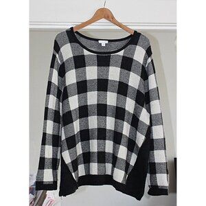 J Jill - Women's Buffalo Check Cotton Wool Blend Crewneck Pullover - XL